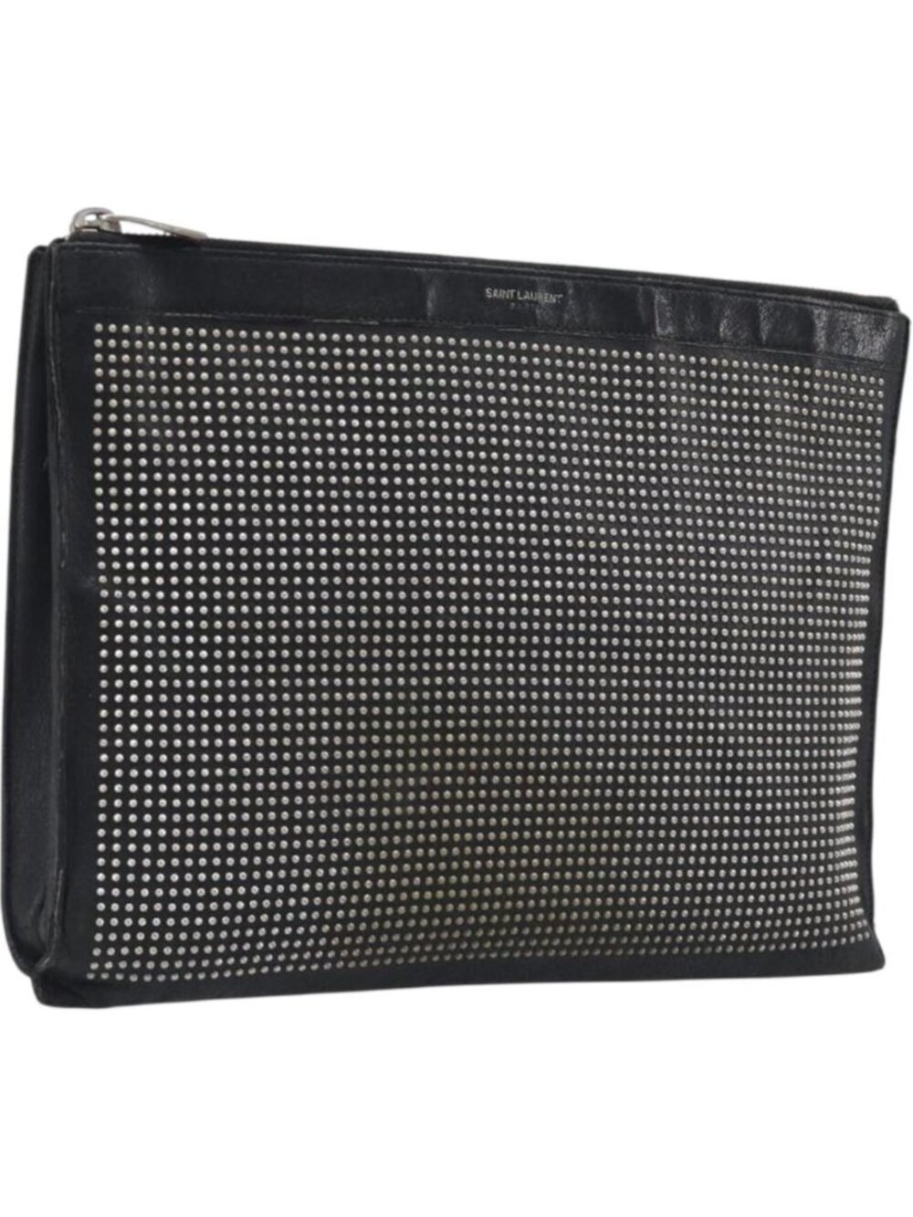 Saint Laurent Clutch Bag Leather Black Silver